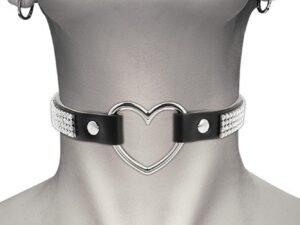 Κολιέ Vegan Leather Choker Μαύρο με καρδιά D-229289